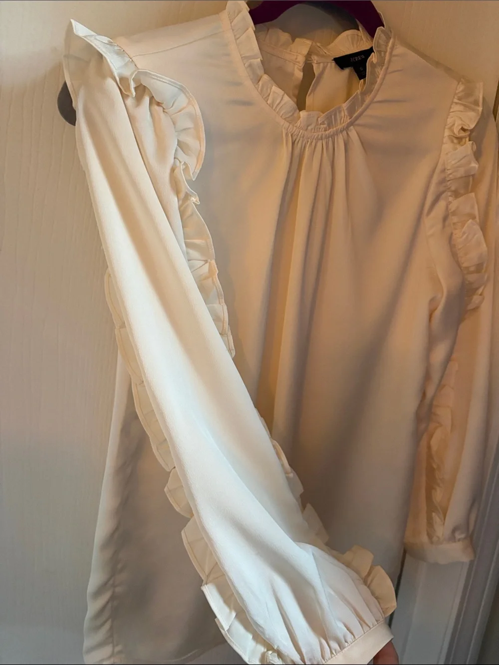 J. Crew Cream Ruffle-Trim Long Sleeve Blouse